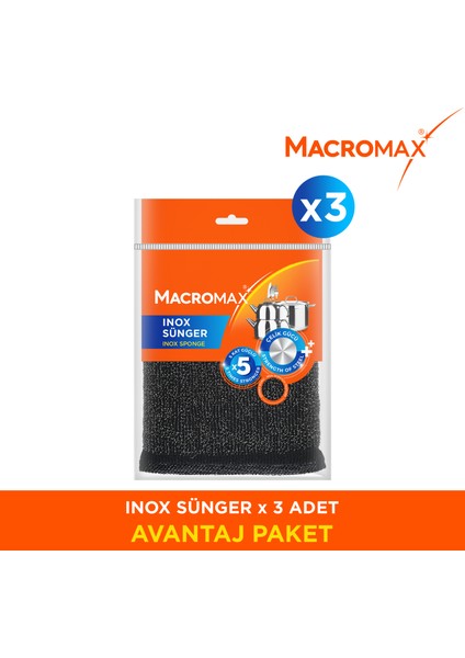 Inox Sünger Paslanmaz Çelik Temizlik Süngeri X3