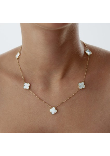 Sedefli Beşli Yonca Cleef Kolye