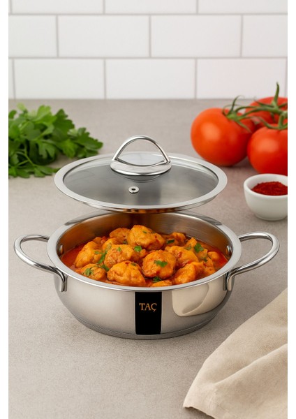 Stell 24 cm Basık Tencere – 3,4 Litre, 18/10 304 Paslanmaz Çelik, Parlak Yüzey