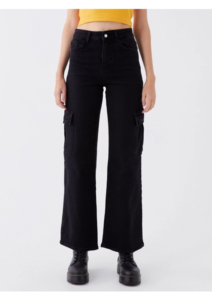 Lcw Jeans Siyah Yüksek Bel Wideleg Kadın Kargo Jean Pantolon modelleri
