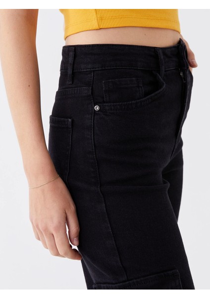 Lcw Jeans Siyah Yüksek Bel Wideleg Kadın Kargo Jean Pantolon indirimleri