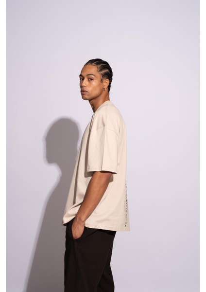 Erkek Oversize T-Shirt Ra Bej modelleri