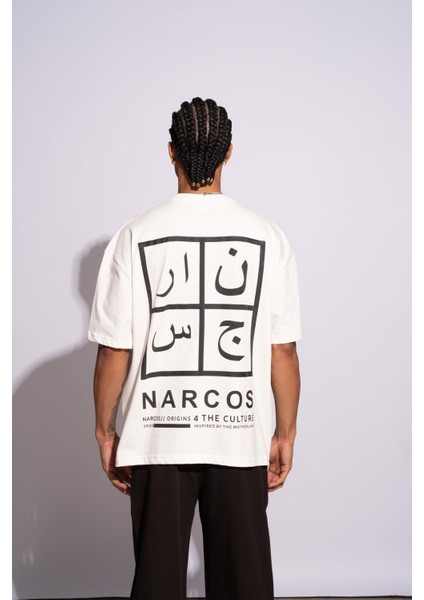 Erkek Oversize T-Shirt Arabic Beyaz