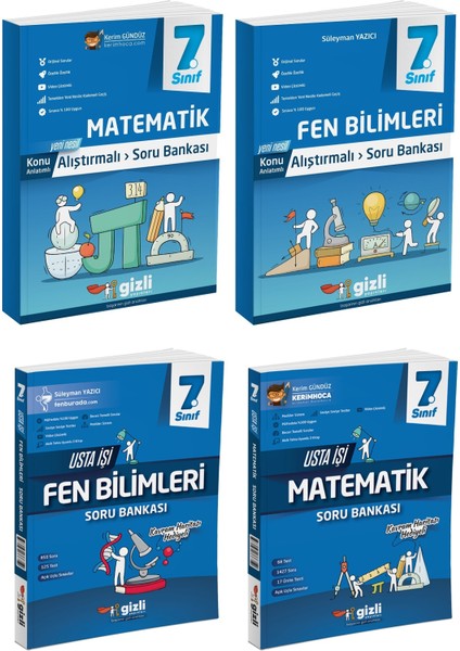Gizli 2025 7. Sınıf Matematik + Fen Alıştırmalı + Usta Işi Soru Bankası Seti 4 Kitap Güncel Müfredat