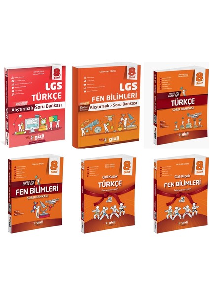 Gizli 2025 8. Sınıf Lgs Türkçe + Fen Bilimleri Alıştırmalı + Usta Işi Soru + Gizli Kuşak Seti 6 Kitap Güncel Müfredat