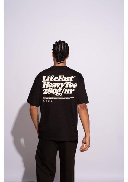 Erkek Oversize T-Shirt Life Fast Siyah
