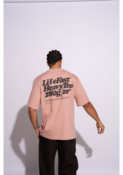 Erkek Oversize T-Shirt Life Fast Pembe