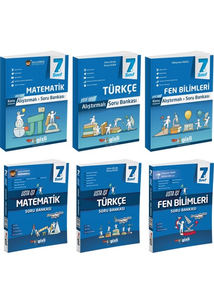 Gizli 2025 7. Sınıf Matematik + Türkçe + Fen Alıştırmalı + Usta Işi Soru Bankası Seti 6 Kitap Güncel Müfredat