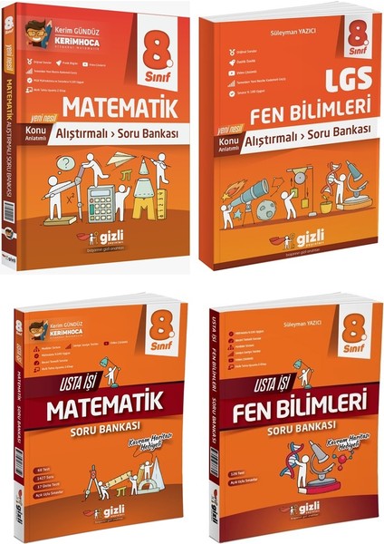 Gizli 2025 8. Sınıf Lgs Matematik + Fen Alıştırmalı + Usta Işi Soru Bankası Seti 4 Kitap Güncel Müfredat