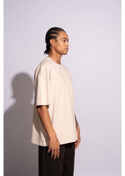 Erkek Oversize T-Shirt Mantar Bej fiyatları
