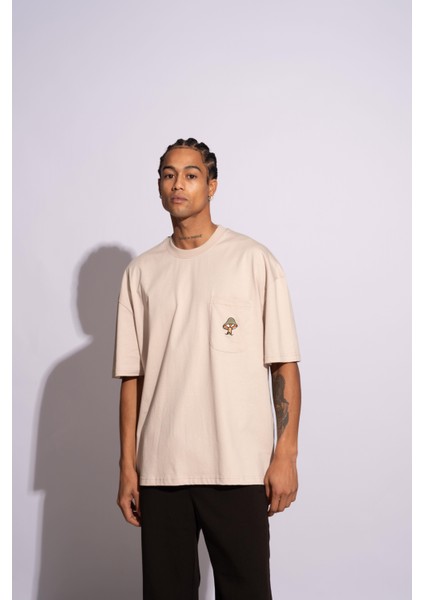 Erkek Oversize T-Shirt Mantar Bej indirimleri