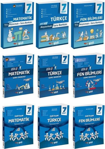 Gizli 2025 7. Sınıf Matematik + Türkçe + Fen Alıştırmalı + Usta Işi Soru + Gizli Kuşak Seti 9 Kitap Güncel Müfredat