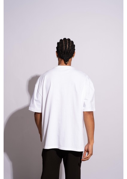 Erkek Oversize T-Shirt Mantar Beyaz modelleri