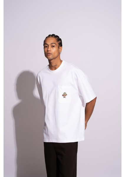 Erkek Oversize T-Shirt Mantar Beyaz indirimleri