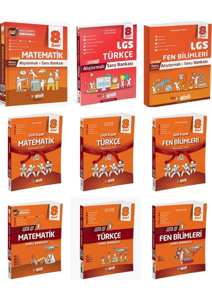Gizli 2025 8. Sınıf Lgs Matematik + Türkçe + Fen Alıştırmalı + Usta Işi Soru + Gizli Kuşak Seti 9 Kitap Güncel Müfredat