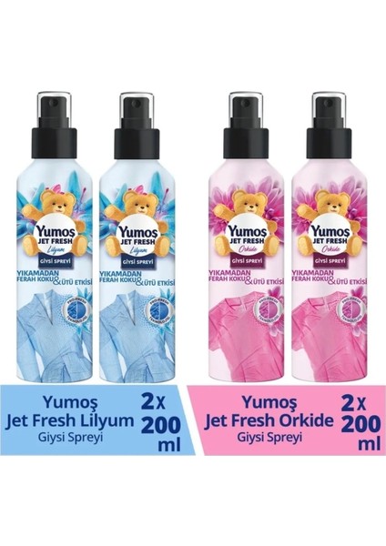 Jet Fresh Giysi Spreyi 200 ml Orkide x 4 & Jet Fresh Giysi Spreyi 200 ml Lilyum x 4