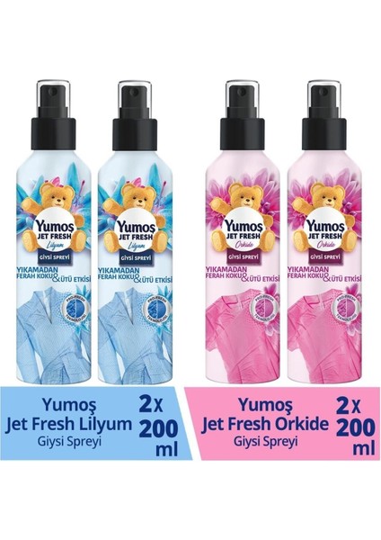 Jet Fresh Giysi Spreyi Lilyum 200 ml 2 Adet+ Orkide 200 ml 2 Adet