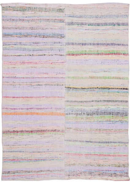 Teselya Bej Çizgili Yün Modern Desenli Yün Hav Toz Vermez Leke Tutmayan Salon Yolluk Mutfak El Dokuma Halı