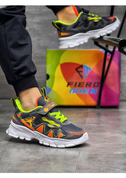 Unisex Bantlı Faylon Taban Çocuk Spor Ayakkabı-Füme