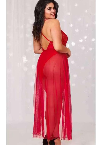 Kırmızı Fantezi Dantel Detaylı Büyük Beden Elbise fiyatları