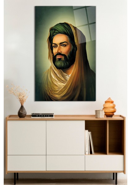 Hazreti Imam Ali Dini Islami Cam Tablo, Darbelere Dayanıklı Kırılmaz Cam, Hediyelik