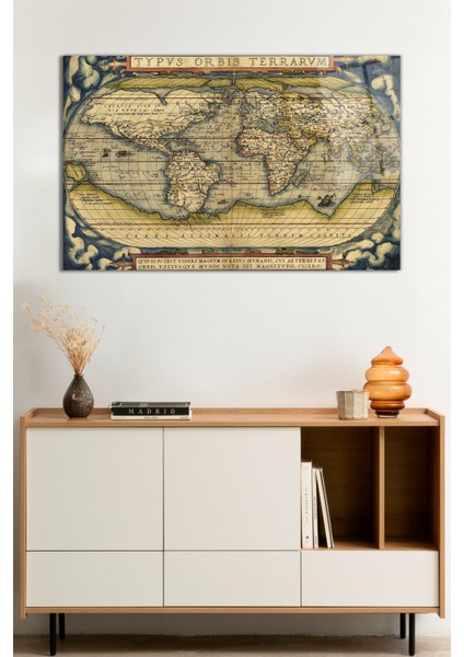 Eski Detaylı Dünya Haritası Cam Tablo, Darbelere Dayanıklı Kırılmaz Cam, Hediyelik