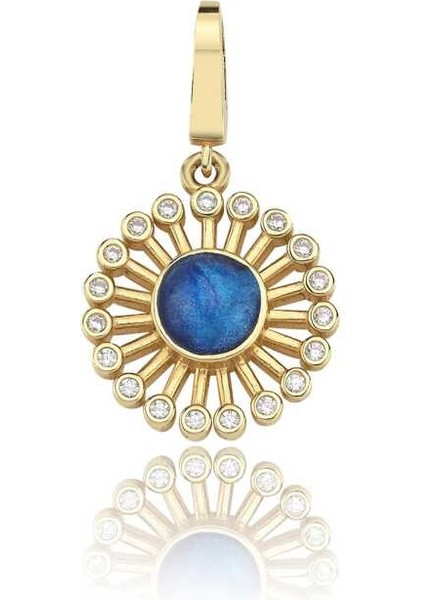 Mavi Mineli Çiçek Charm