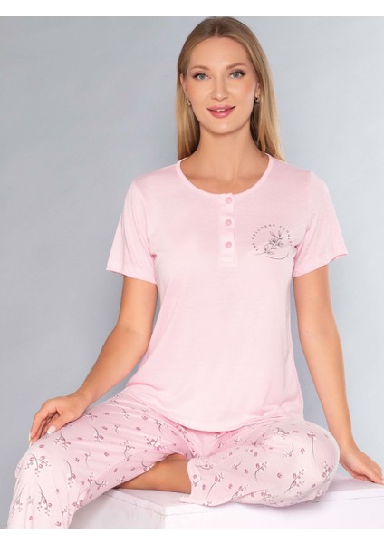 Kısa Kollu Patlı Pijama Takım - Yazlık Çiçek Desenli Yumuşak Milan Kumaş - M, L, Xl, Xxl Poppy 58-01