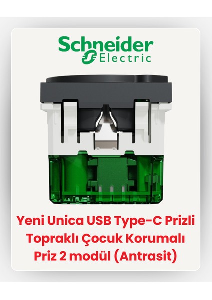 Electric Yeni Unica USB Type-C Prizli Topraklı Çocuk Korumalı Priz 2 Modül (Antrasit) NU301754 fırsatları