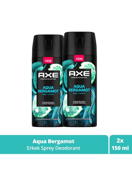 Premium Collection Erkek Sprey Deodorant Aqua Bergamot 72 Saat Ferahlık 150 ml X2