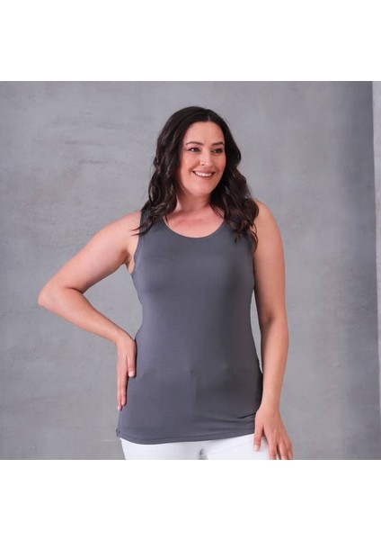 Kadın Büyük Beden Kalın Askılı Likralı Viskon Body