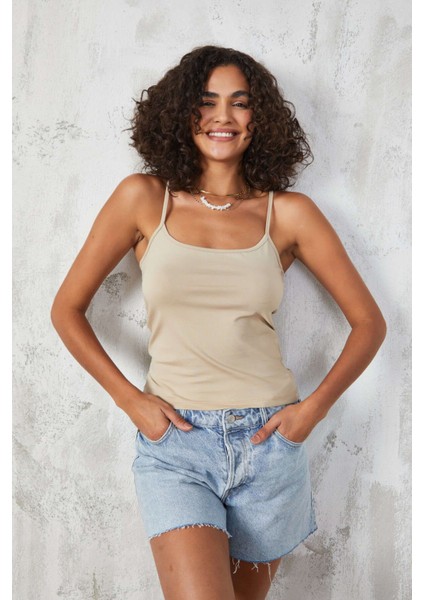 Indigo Bej 2'li Ince Ip Askılı Pamuklu Basic Atlet 27274 indirimleri