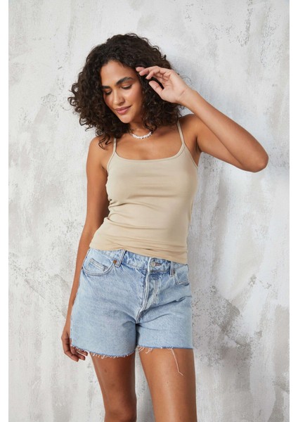 Indigo Bej 2'li Ince Ip Askılı Pamuklu Basic Atlet 27274