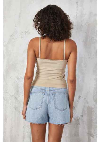 Indigo Bej 2'li Ince Ip Askılı Pamuklu Basic Atlet 27274