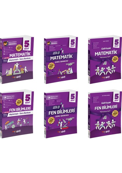 Gizli 2025 5. Sınıf Matematik + Fen Alıştırmalı + Usta Işi Soru + Gizli Kuşak Seti 6 Kitap Güncel Müfredat