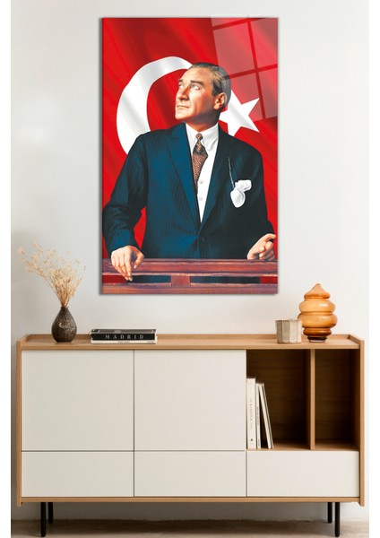 Mustafa Kemal Atatürk Türk Bayrağı Cam Tablo, Darbelere Dayanıklı Kırılmaz Cam, Hediyelik