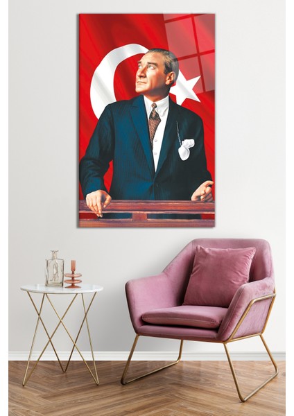 Mustafa Kemal Atatürk Türk Bayrağı Cam Tablo, Darbelere Dayanıklı Kırılmaz Cam, Hediyelik fiyatları