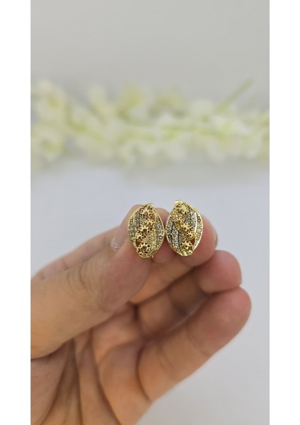 14 Ayar Altın Kaplama Zirkon Taşlı Kadın Küpe – Zarif ve Işıltılı (M24)