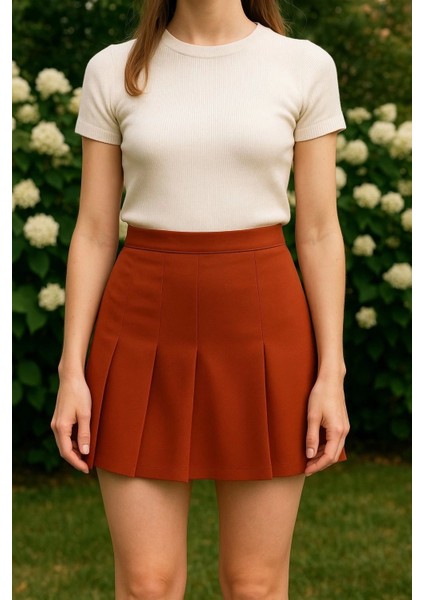 Üç Pileli Etek Kremit W24815