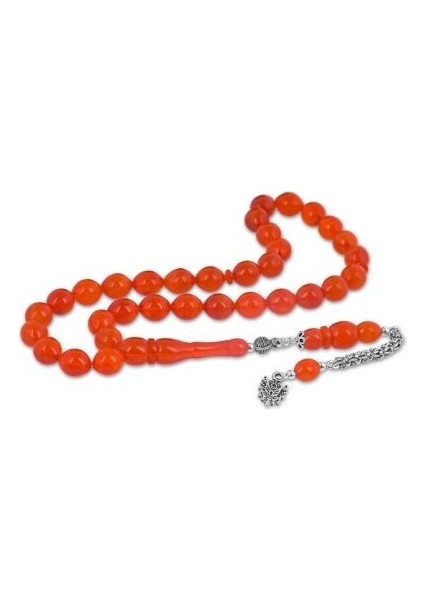 Toz Kehribar 925 Ayar Gümüş Tesbih