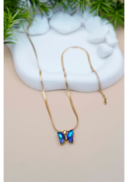 316L Çelik Kadın Kelebek Kolye ve Taşlı Melek Yüzük Set (Kutulu) modelleri