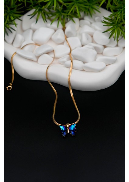 316L Çelik Kadın Kelebek Kolye ve Taşlı Melek Yüzük Set (Kutulu) fırsatları