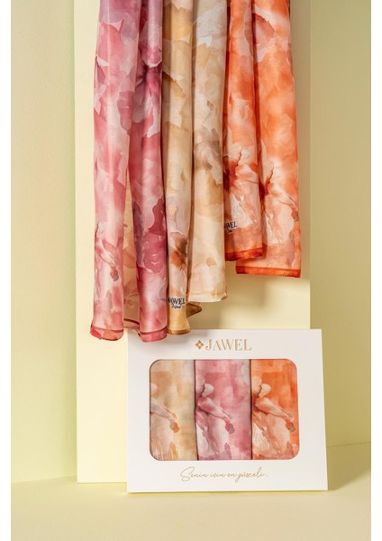 Kadın Aquarelle Soft Şal Paketi (Turuncu-Krem Bordo-Sarı)