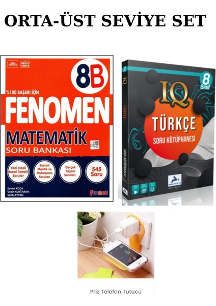 2026 Fenomen 8b Matematik + Paraf Iq 8.sınıf Türkçe Set Priz Tutucu Hediye