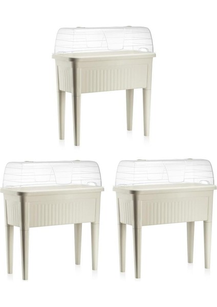 So-Abs3 Fanuslu Ayaklı Bahçe Yetiştirme Saksı 60 Lt Kirli Beyaz 3 Adet