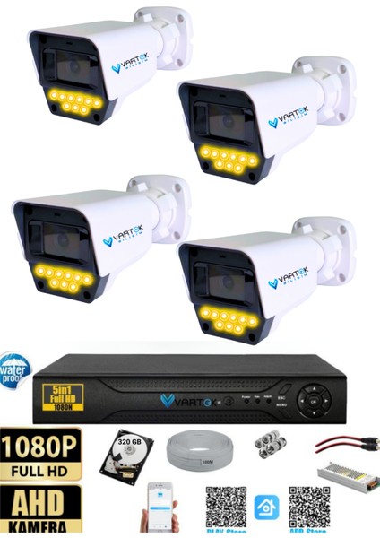 4 Kameralı Set - 320 GB Hdd, 9 LED Gece Görüşlü Full Hd Güvenlik Kamerası Sistemi