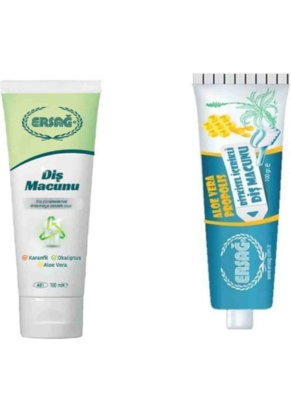Diş Macunu Karanfil, Okaliptüs ve Aloe Vera) 100 ml + Ersağ Diş Macunu 100 ml