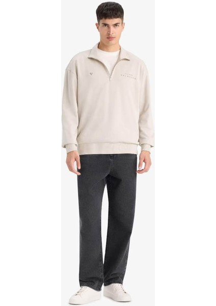 Vikings Valhalla Boxy Fit Fermuarlı Sırt Baskılı Taş Erkek Sweatshirt E9298AX/BG766 fiyatları