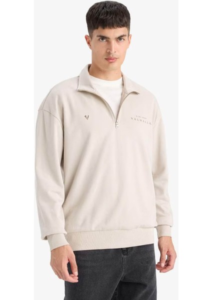 Vikings Valhalla Boxy Fit Fermuarlı Sırt Baskılı Taş Erkek Sweatshirt E9298AX/BG766 indirimleri