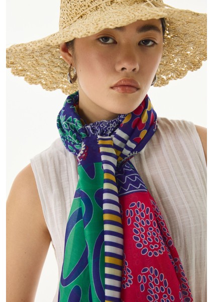 Adalie Etnik Çiçek Desen Yeşil Pamuklu Şal